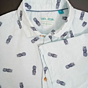 Tenth + Ocean Mens Shirt Small Short Sleeve Button Up Aqua Tropical Beach Resort